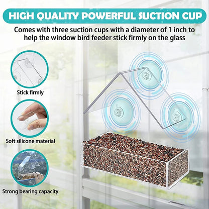 House Transparent Window Wild Bird Feeder Outdoor Removable Suction Cups Sliding Automatic Birds Feed Tray for Garden Patio Yard