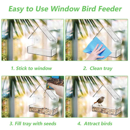 House Transparent Window Wild Bird Feeder Outdoor Removable Suction Cups Sliding Automatic Birds Feed Tray for Garden Patio Yard