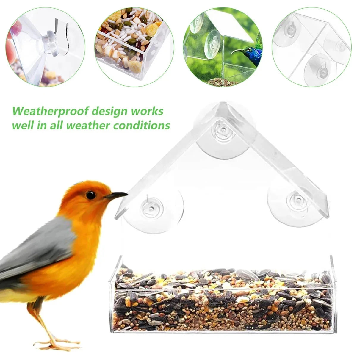 House Transparent Window Wild Bird Feeder Outdoor Removable Suction Cups Sliding Automatic Birds Feed Tray for Garden Patio Yard